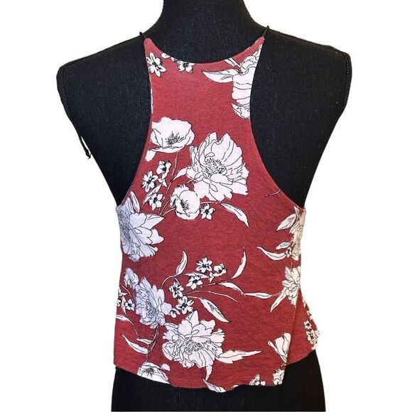 Mind Code Burgundy White Floral Printed Bungee Spaghetti Strap, Scoop Neckline, - Picture 6 of 6